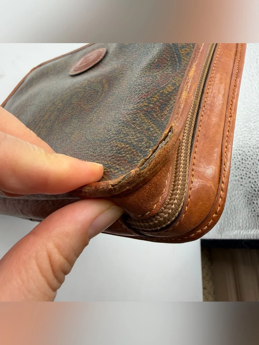 Vintage Angiolo Del Gobbo Paisley Leather Clutch Bag Firenze Italy Unisex Tuscan